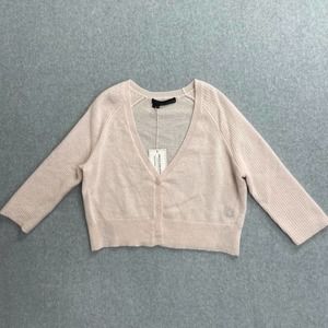 360 Cahmere Skull Cashmere Cardigan Women Medium Pink Long Sleeve V-Neck Sweater